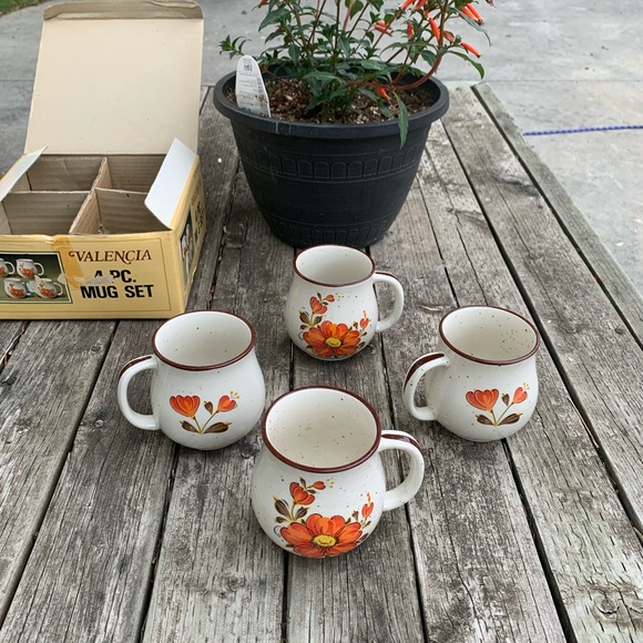 Vintage Other - SOLD Vtg Valencia Stoneware Mug Set 1970’s Flower